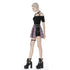 Punk purple checked splicing black pleated short skirt KW175